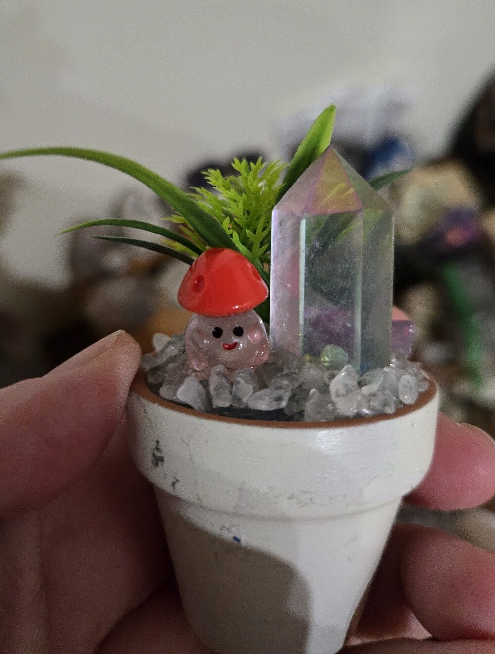 Aura Quartz & Mushroom Friend Faux Potted Plant